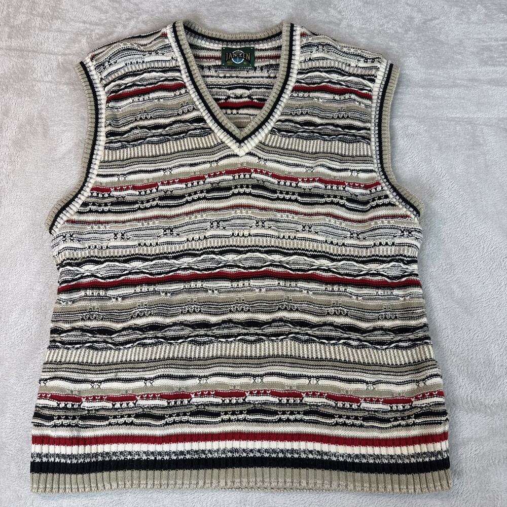 Vtg Jantzen Knit Sweater Vest 3D Cosby Coogi Style Biggie Textured XL 1980s USA